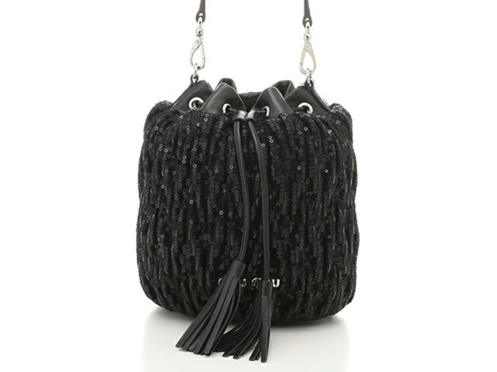Miu Miu Shoulder Bag Lambskin Sequins Black